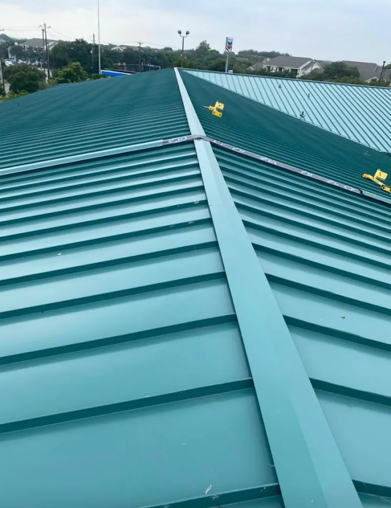 Green commercial metal roof ridge and valley for Metal Roof Repair in Sealy